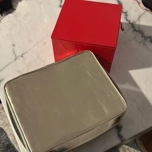 Bold Red Cardboard Cosmetic Box & Zippered Gold Tone Traincase